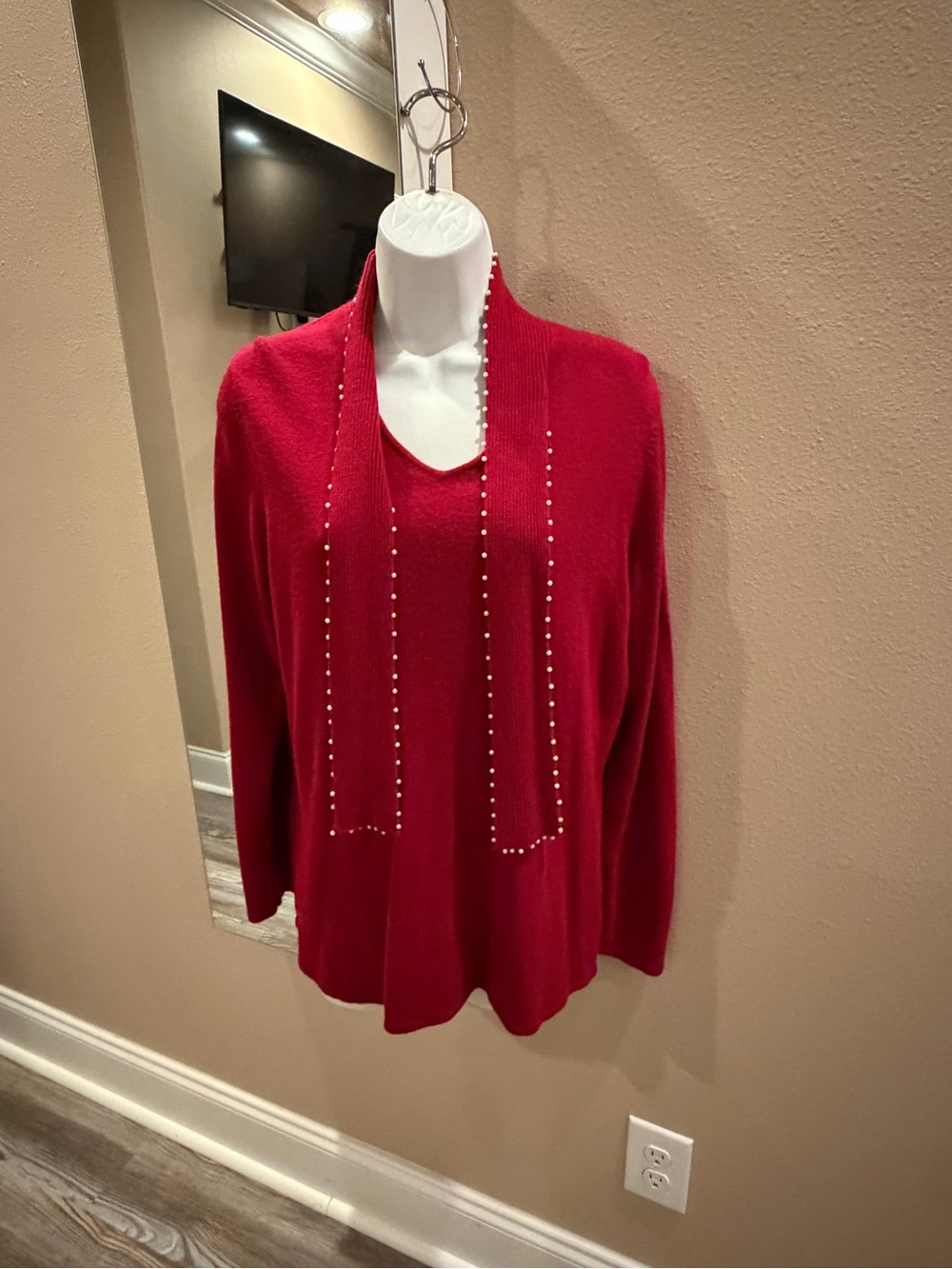 Mercer Street Studio Red Women's Cardigan with Decorative Beaded Trim